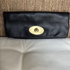 Black Faux Leather Clutch with Gold Accent